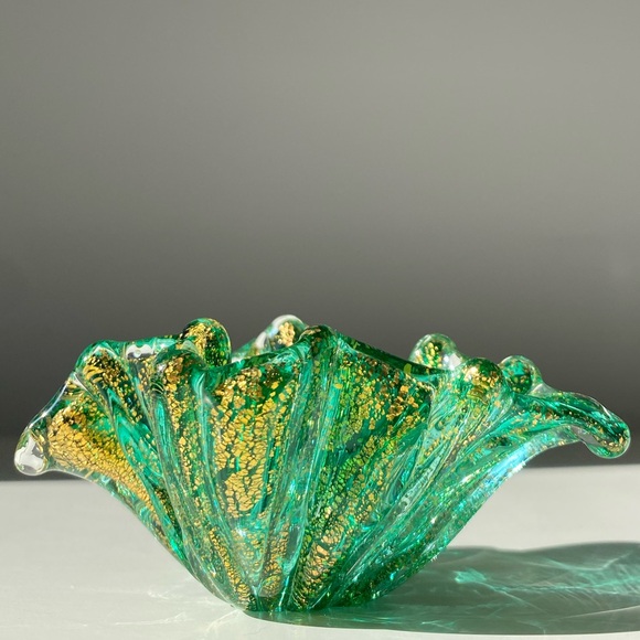 Vintage Teal Murano Glass  Small Trinket Dish / Salt Cellar - Picture 7 of 10